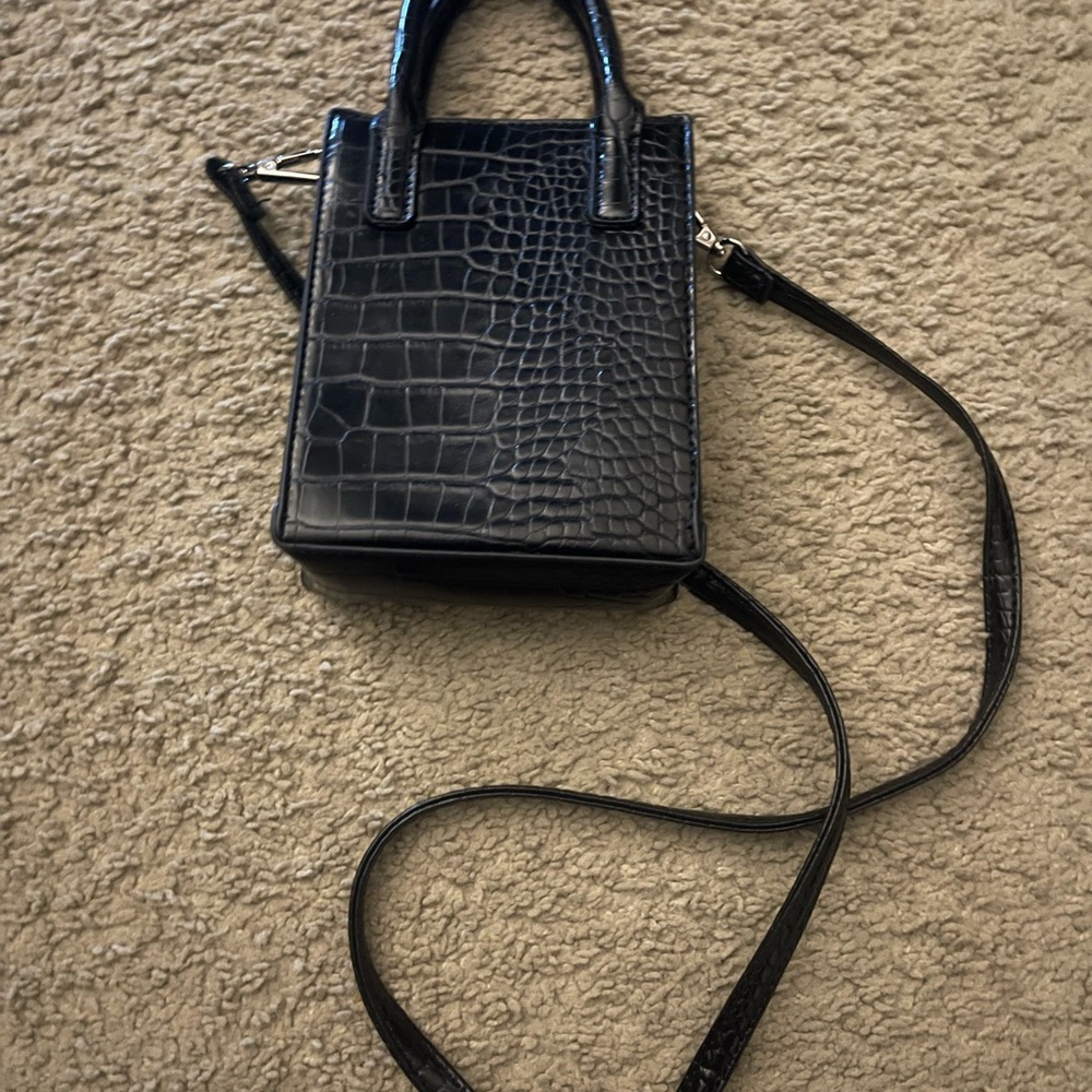 Black Crocodile-Embossed Women's Bag